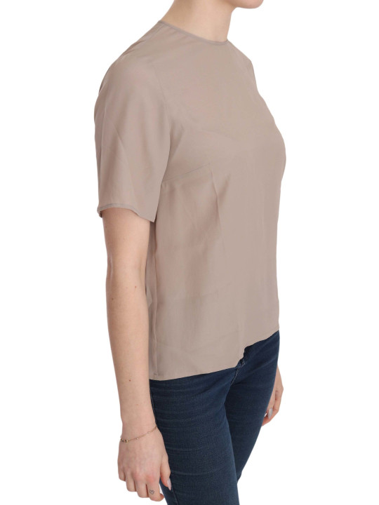 Tops & T-Shirts Elegante Beige Seide Mischung Rundhalsbluse 440,00 € 8059226484035 | Planet-Deluxe