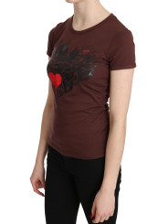 Tops & T-Shirts Chic Brown Hearts Printed Short Sleeve Top 170,00 € 7333413009760 | Planet-Deluxe
