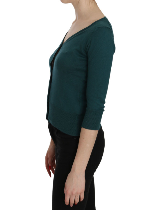 Tops & T-Shirts Chic Blue Green Cotton Cardigan Top 260,00 € 7333413030757 | Planet-Deluxe