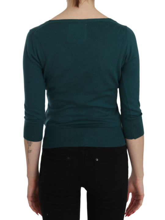 Tops & T-Shirts Chic Blue Green Cotton Cardigan Top 260,00 € 7333413030757 | Planet-Deluxe