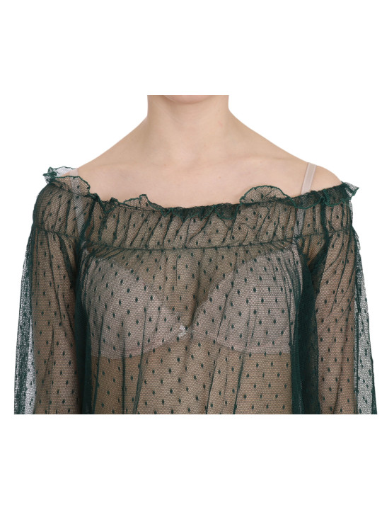 Tops & T-Shirts Elegant Green Mesh Long Sleeve Top 170,00 € 7333413035332 | Planet-Deluxe