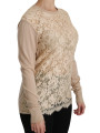 Tops & T-Shirts Elegant Beige Lace Crew Neck Cashmere Blouse 1.110,00 € 8057001884759 | Planet-Deluxe