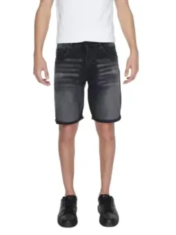 Dunkle Denim-Bermuda mit Fransen