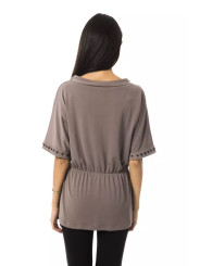 Tops & T-Shirts Elegant Gray Open Round Neck Tee 130,00 € 2200000795106 | Planet-Deluxe