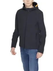 Graue Sportjacke mit orangefarbener Kapuze