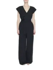 Schwarzer Damen V-Ausschnitt Jumpsuit