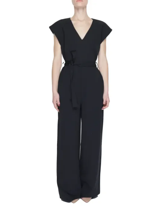 Schwarzer Damen V-Ausschnitt Jumpsuit