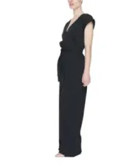 Schwarzer V-Ausschnitt Jumpsuit mit Bindegürtel