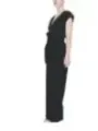 Schwarzer V-Ausschnitt Jumpsuit mit Bindegürtel