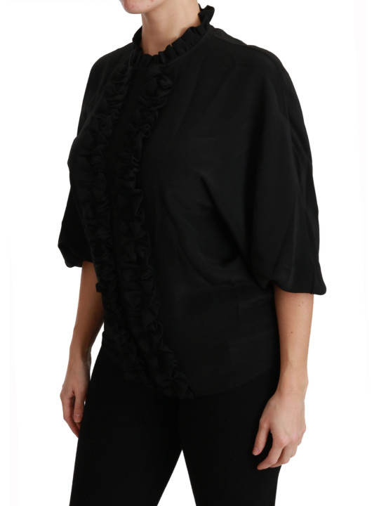Tops & T-Shirts Elegant Black Silk Short Sleeve Blouse 940,00 € 8057001302369 | Planet-Deluxe