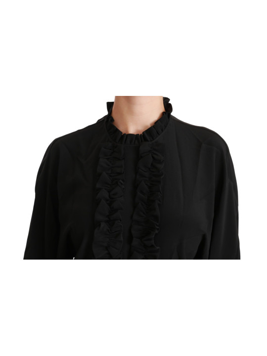 Tops & T-Shirts Elegant Black Silk Short Sleeve Blouse 940,00 € 8057001302369 | Planet-Deluxe