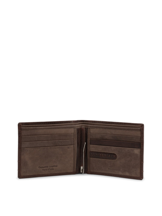 Braunes Lederbifold-Portemonnaie mit Reißverschluss