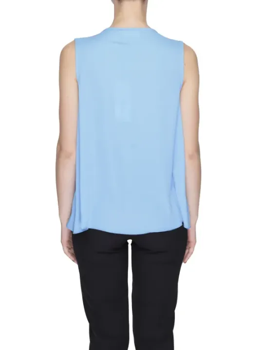 Helle blaue ärmellose Bluse Viskose.