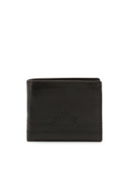 Schwarzes Lederbifold mit Ahornblatt-Prägung