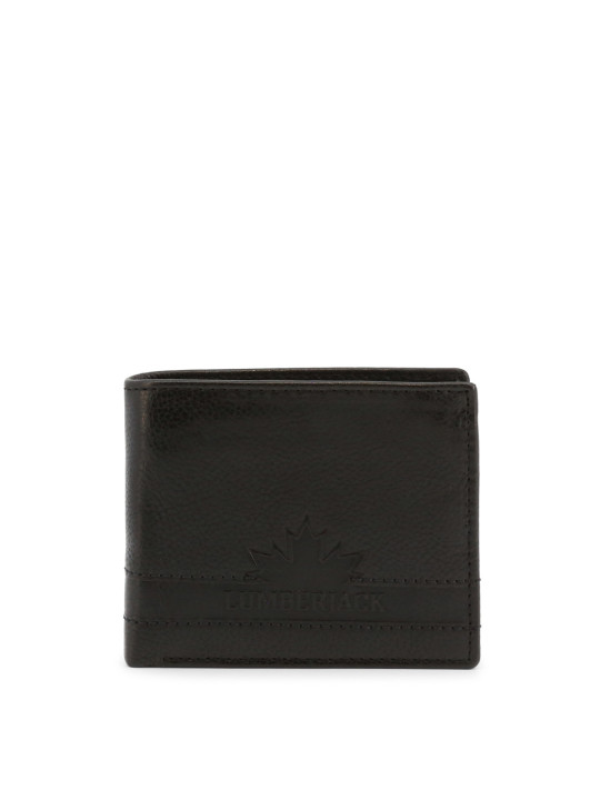 Schwarzes Lederbifold mit Ahornblatt-Prägung