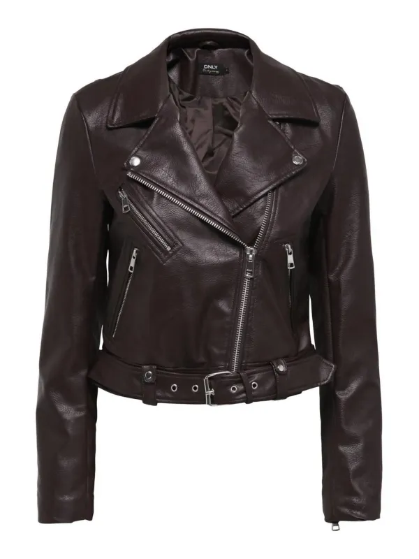 Schwarze Lederjacke im cropped Bikerstil ONLY Schwarze Lederjacke im cropped Bikerstil ONLY