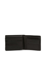 Schwarzes Lederbrieftasche mit mehreren Fächern