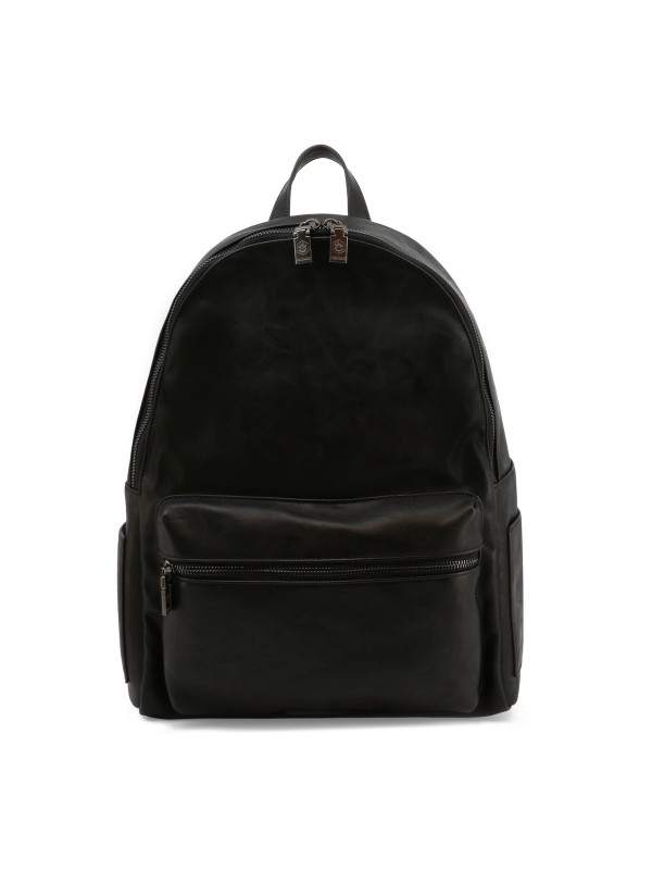 Schwarzes Leder Rucksack mit Reißverschluss