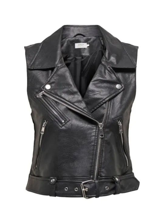 Schwarze Leder Bikerjacke mit Details