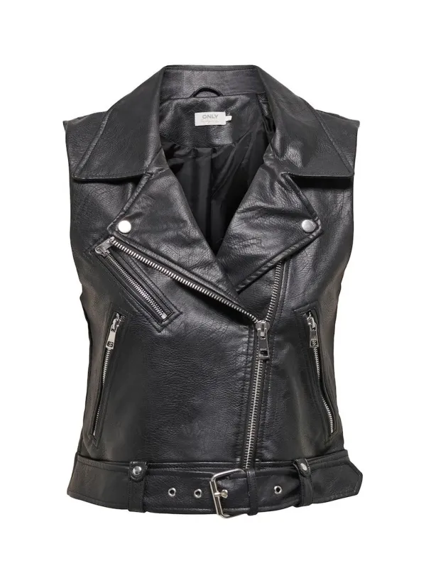 Schwarze Leder Bikerjacke mit Details Schwarze Leder Bikerjacke mit Details