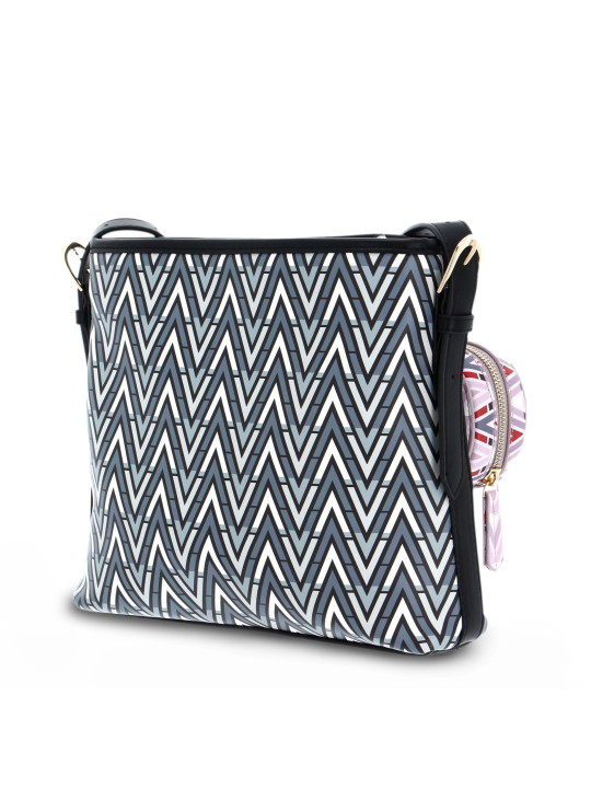 Schwarze Handtasche mit farbigen Akzenten