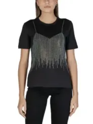 Schwarzes T-Shirt mit Strasssteinen
