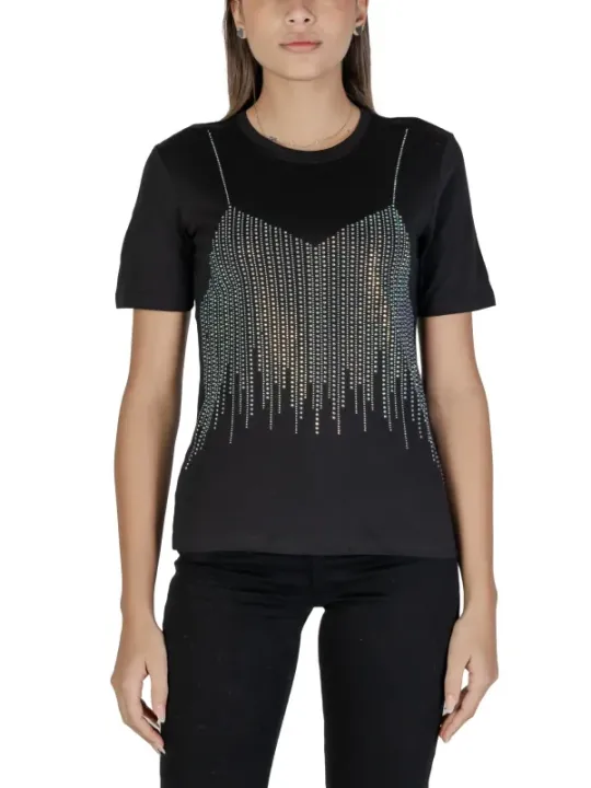 Schwarzes T-Shirt mit Strasssteinen
