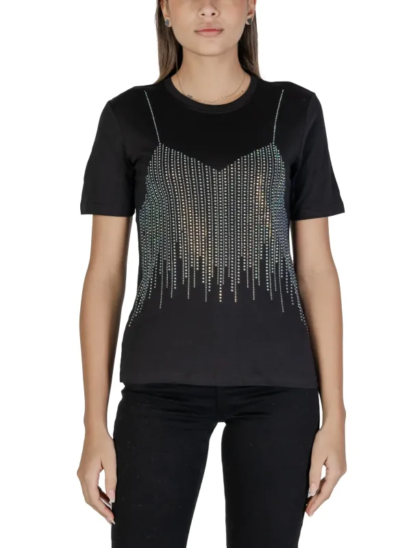 Schwarzes T-Shirt mit Strasssteinen Schwarzes T-Shirt mit Strasssteinen