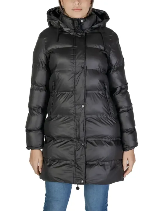 Schwarze, gepolsterte Daunenjacke mit Kapuze