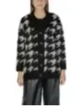 Schwarzer karierter Strick-Cardigan Damen