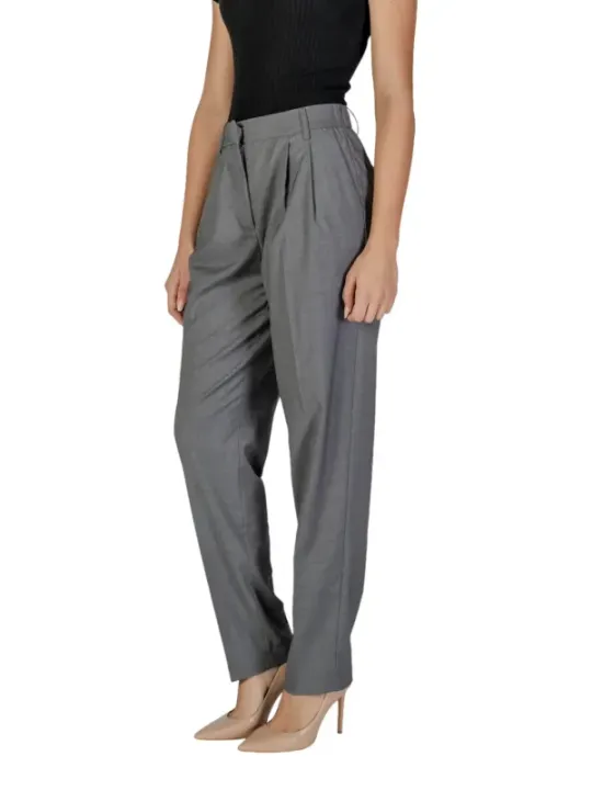 Elegante graue Stoffhose mit hoher Taille