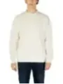 Off-White gerippter Wollpullover mit Rundhalsausschnitt