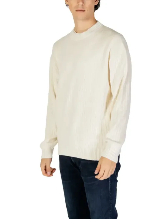 Weißer Herren Strickpullover mit Streifen