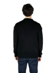 Schwarzer gerippter V-Ausschnitt Pullover