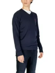 Dunkelblaues V-Ausschnitt Langarmshirt Herren