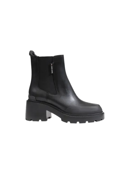 Schwarze Leder Chelsea Plateau Stiefel