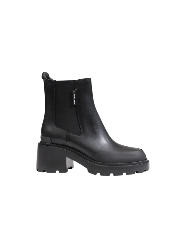 Schwarze Leder Chelsea Plateau Stiefel Schwarze Leder Chelsea Plateau Stiefel