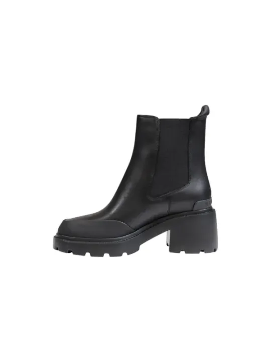 Schwarze Leder Chelsea Plateau Stiefel