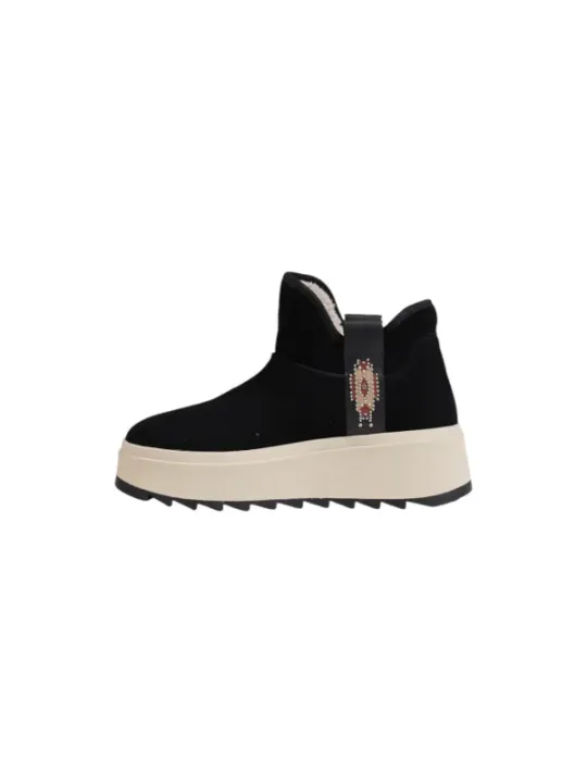Schwarzer Plateau-Stiefel mit Muster