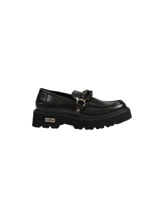 Schwarzer Leder-Loafer mit Kette