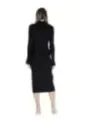Schwarzes Rippstrick-Midikleid mit Ärmeln