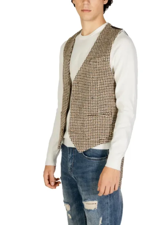 Braunes Tweed Weste mit Zähnmuster