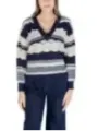 Gestrickter V-Ausschnitt Pullover marine weiß
