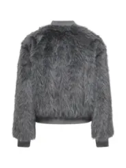 Faux-Pelzjacke mit Lederdetails cropped
