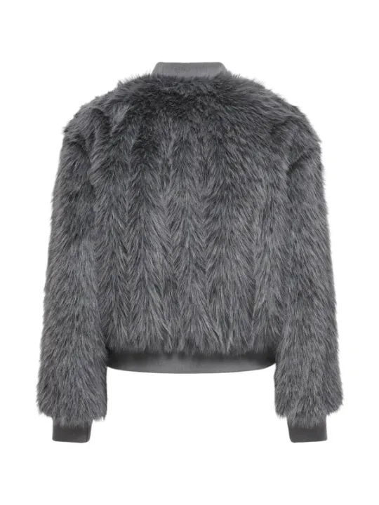 Faux-Pelzjacke mit Lederdetails cropped