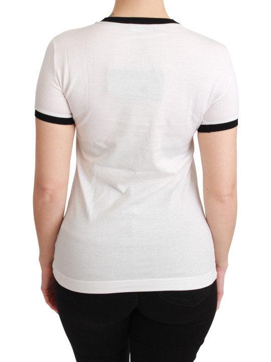 Tops & T-Shirts Elegant White Cotton Crewneck Tee with Motive 370,00 € 7333413011282 | Planet-Deluxe
