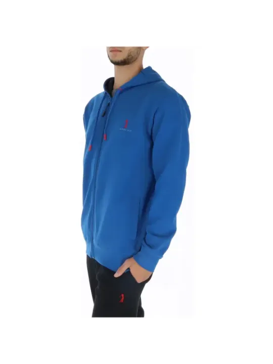 Blauer Kapuzenpullover mit rotem Logo