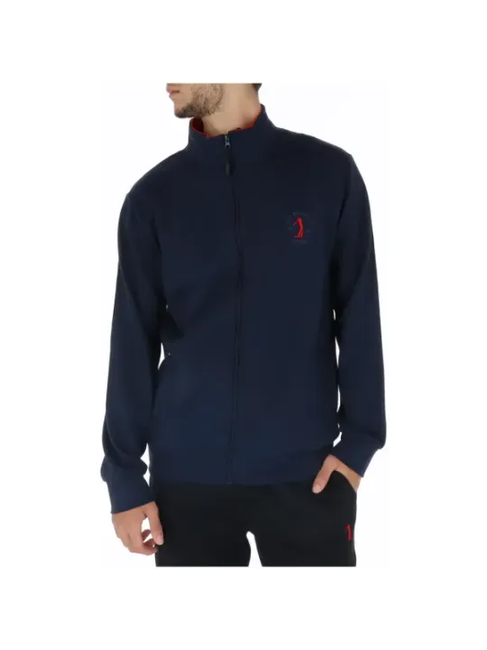 Marineblauer und roter Golfpullover