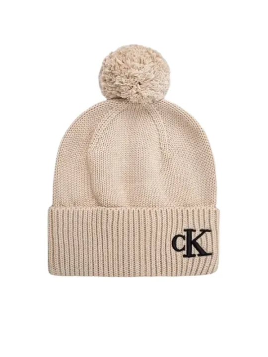 Cremefarbene Calvin Klein Wintermütze mit Bommel
