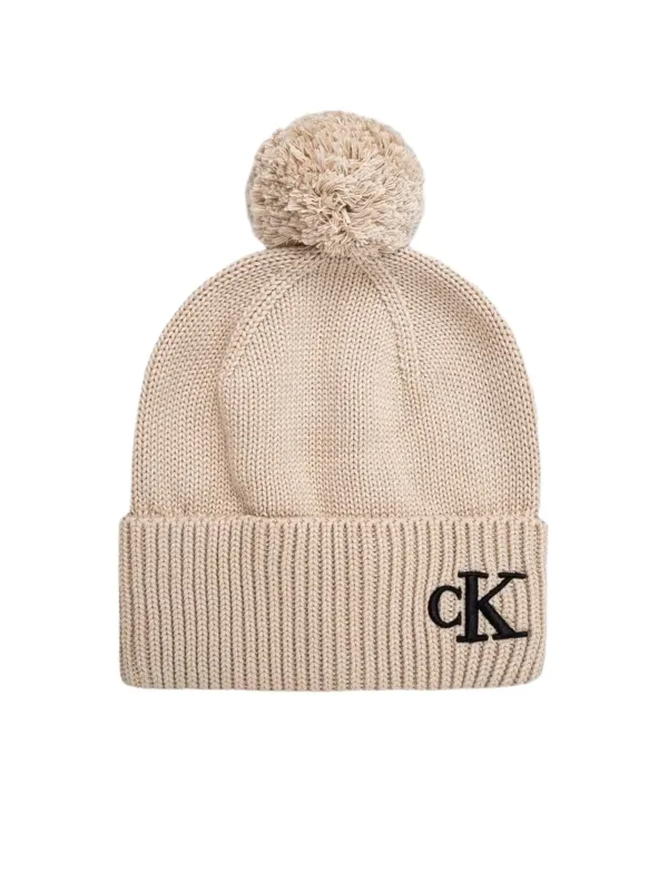 Cremefarbene Calvin Klein Wintermütze mit Bommel